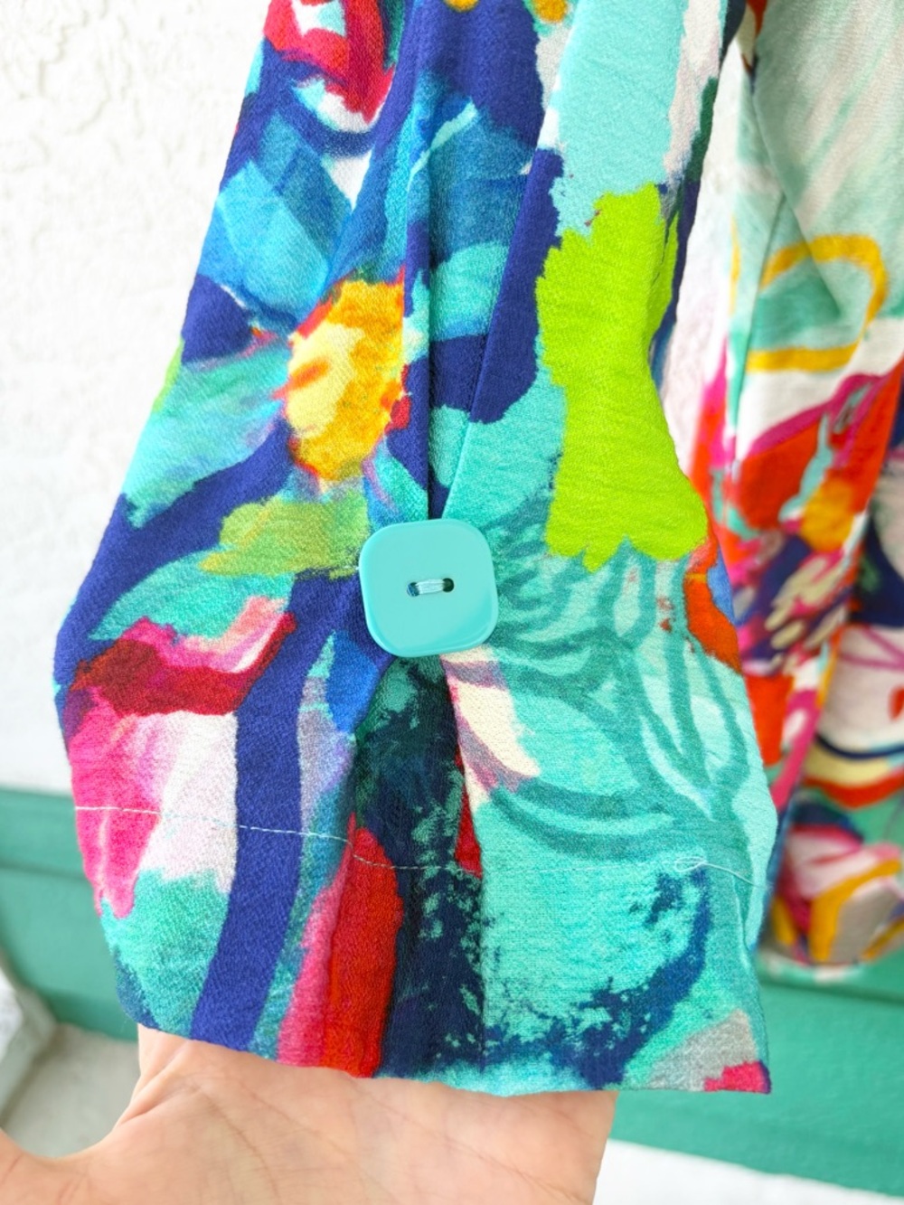 Ali Miles Floral Button Front Blue White Tunic Top Jacket 1X NWT - Picture 5 of 9